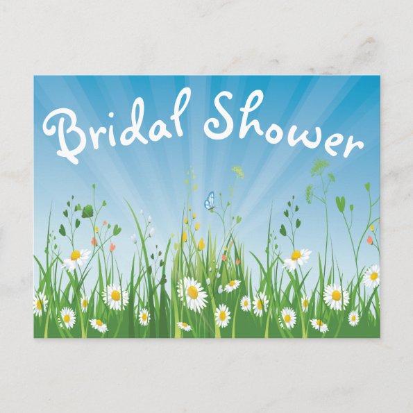 Floral Bridal Shower White Daisy Blue Invitations