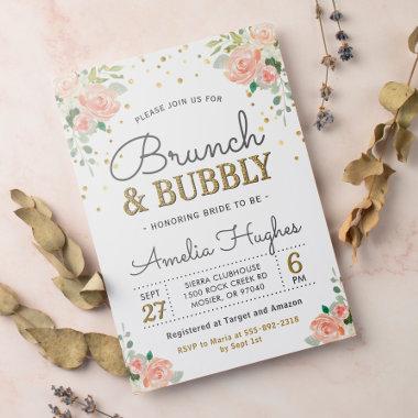 Floral Brunch and Bubbly Peony Gold Bridal Shower Invitations