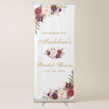 Floral Burgundy Gold Bridal Shower Welcome Retractable Banner