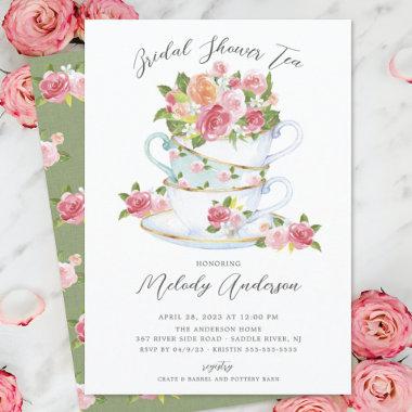 Floral China Tea Cup Bridal Shower Invitations