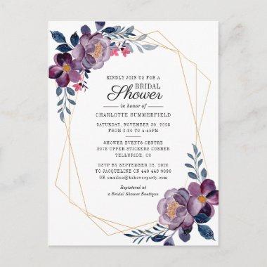 Floral Dusty Blue Script Geometric Bridal Shower Invitation PostInvitations