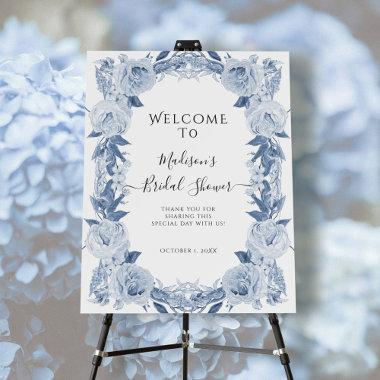 Floral Elegant Blue White Bridal Shower Welcome Foam Board