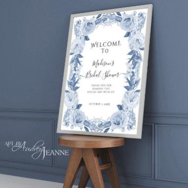Floral Elegant Blue White Welcome Bridal Shower Faux Canvas Print