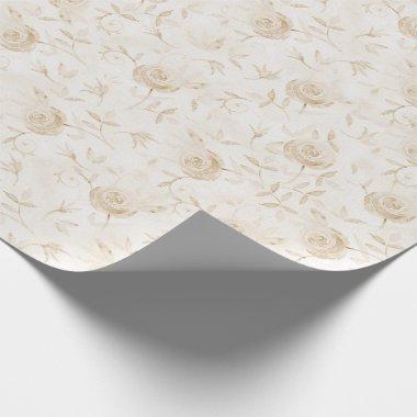 Floral Elegant Rose Beige White Pattern Wrapping Paper