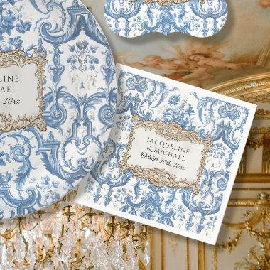 Floral Elegant Vintage Blue and White Gold Bridal Napkins