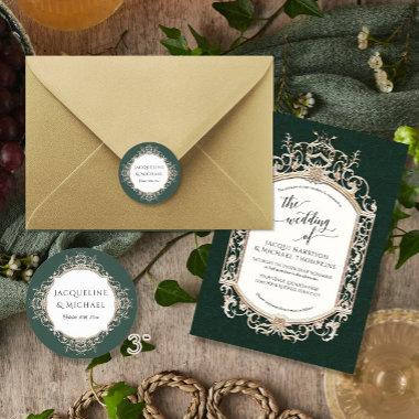 Floral Elegant Vintage Emerald and Gold Wedding Classic Round Sticker