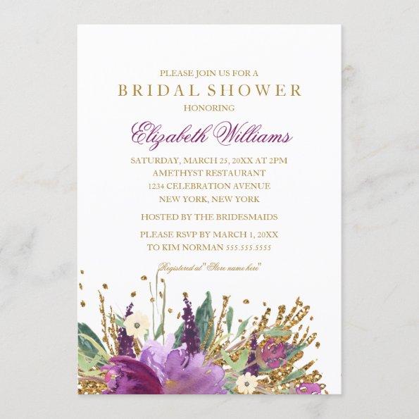 Floral Glitter Sparkling Bridal Shower Invite