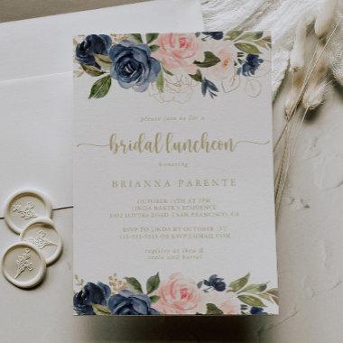 Floral Gold Bridal Luncheon Bridal Shower Invitations
