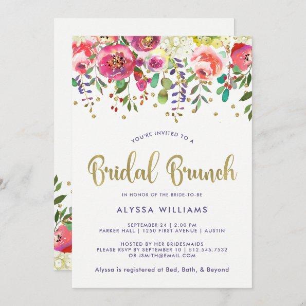 Floral Gold | Modern Watercolor Bridal Brunch Invitations