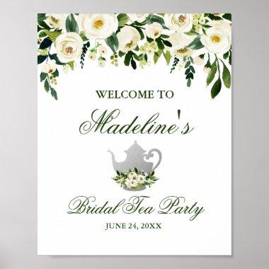 Floral Green Bridal Shower Tea Party Welcome Poster