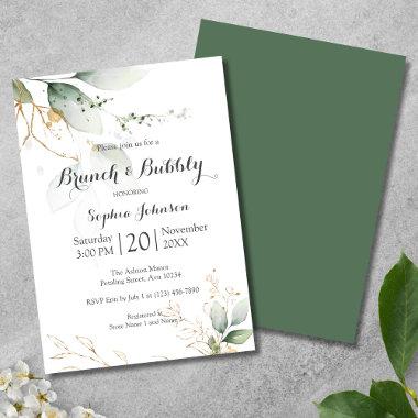 Floral Green Gold Brunch & Bubbly Bridal Shower Invitations