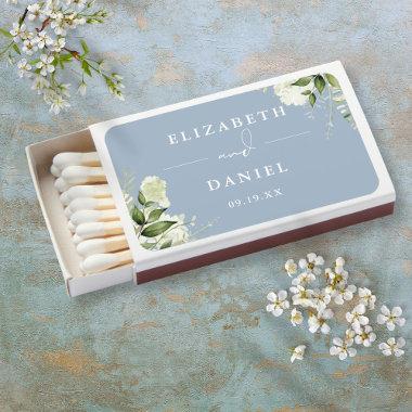 Floral Greenery Dusty Blue Wedding Favors Matchboxes