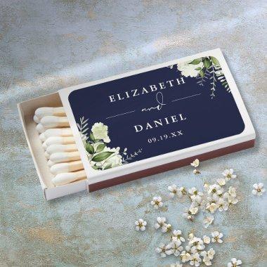 Floral Greenery Navy Blue Wedding Favors Matchboxes
