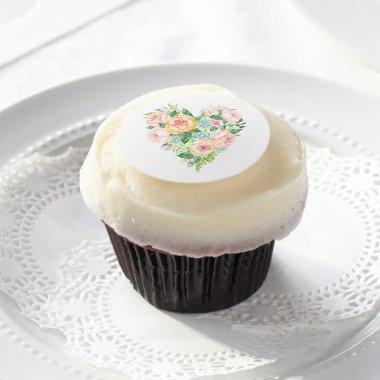 Floral Heart Tea Cupcake Frosting Round