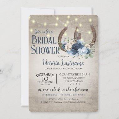 Floral Horseshoes and Lights Rustic Barn Wood Invitations