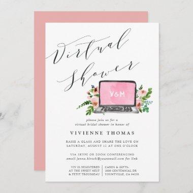 Floral Laptop Virtual Bridal Shower Invitations