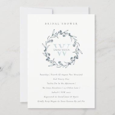 Floral Laurel Wreath Monogram Bridal Shower Invite