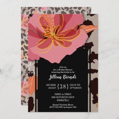 Floral Leopard Animal Print Bridal Shower Invitations