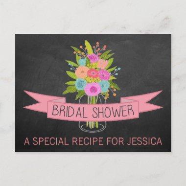 Floral Mason Jar Bridal Shower Recipe Invitations