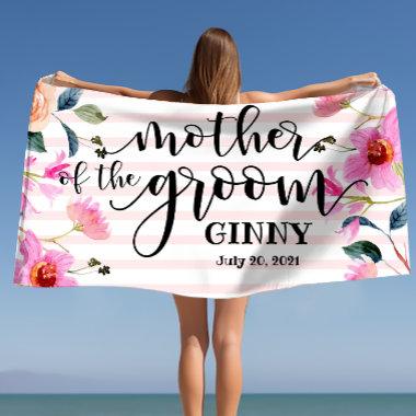 Floral Mother of the Groom Personalized Wedding Beach Towel