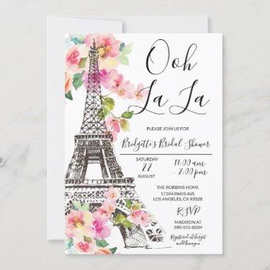 Floral Paris Eiffel Tower Bridal Shower Invitations