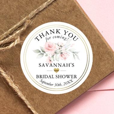 Floral Pink Bridal Shower / Baby Thank You Classic Classic Round Sticker