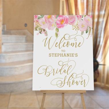Floral Pink Gold Calligraphy Bridal Shower Welcome Foam Board