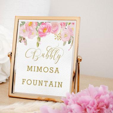 Floral Pink Gold Calligraphy Bubbly Mimosa Sign