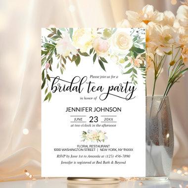 Floral Pink Ivory Cream Bridal Shower Tea Party Invitations