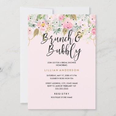 Floral Polka Dot Brunch and Bubbly Bridal Shower Invitations