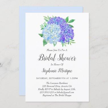 Floral Purple Blue Hydrangea Bouquet Bridal Shower Invitations