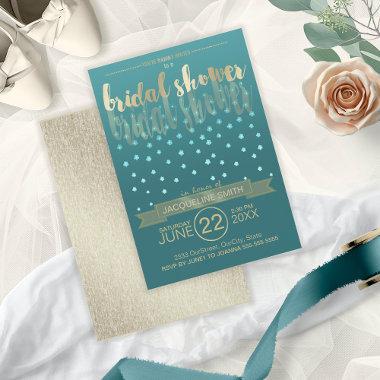 Floral Rain Bridal Shower Blue Gold ID303 Invitations