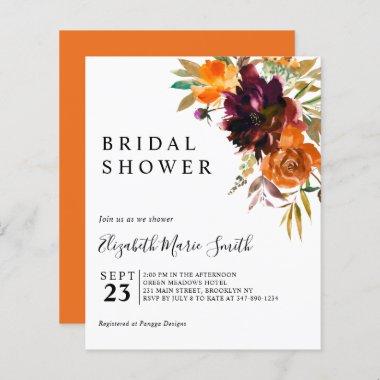 Floral Red Fall Budget Bridal Shower Invitations