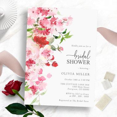 Floral Red Pink Bridal Shower Invitations