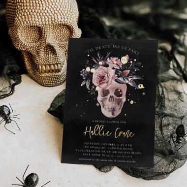 Floral Skull Halloween Bridal Shower Foil Invitations