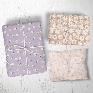 Floral Spring Daffodil | Brown and Purple Wrapping Paper Sheets