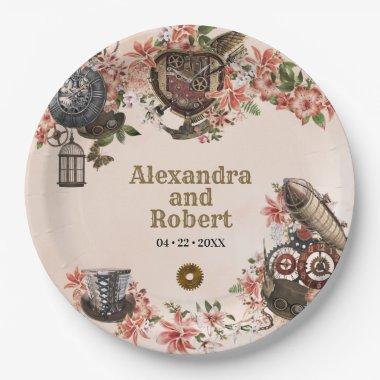 Floral Steampunk Party Paper Plates