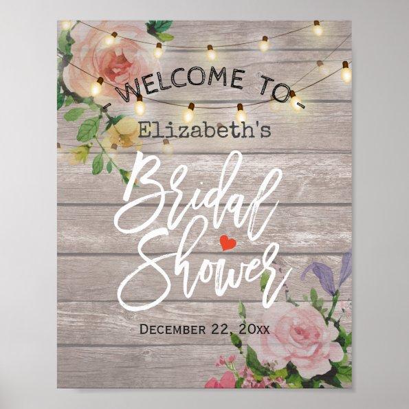 Floral String Lights Bridal Shower Welcome Sign