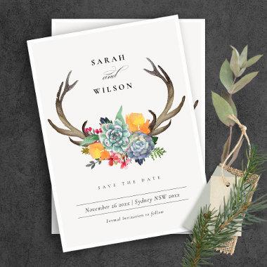 FLORAL SUCCULENT ANTLER BOHEMIAN SAVE THE DATE