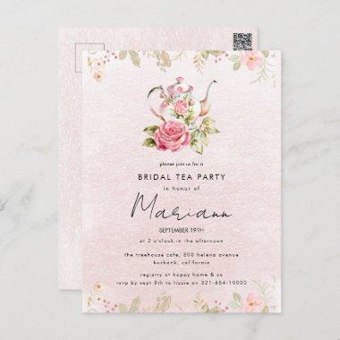 Floral Teapot Bridal Shower Tea Party Invitation PostInvitations