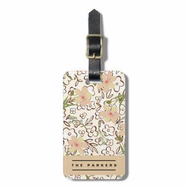 Floral Watercolor Pink Green Pattern Luggage Tag