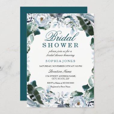 Floral Watercolor Teal Green Bridal Shower Invite