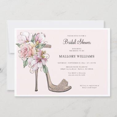 Floral Wedding Heels Bridal Shower Invitations