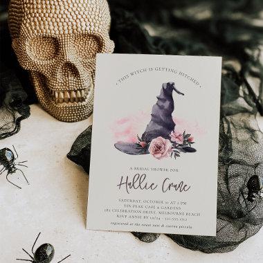 Floral Witch Hat Halloween Bridal Shower Invitations