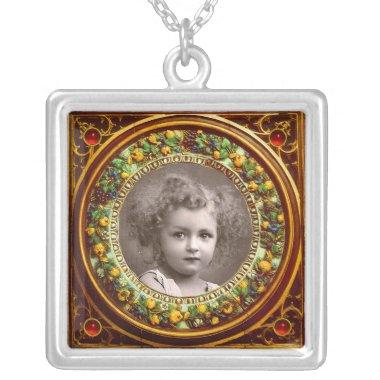 FLORENTINE RENAISSANCE FRUITS ,PHOTO TEMPLATE Ruby Silver Plated Necklace