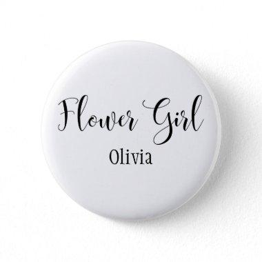 Flower Girl Black Script with Name (30) Pinback Button