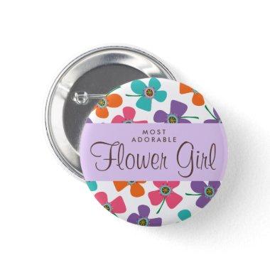 FLOWER GIRL Cute Fun Daisies Pop Wedding Name Tag Pinback Button
