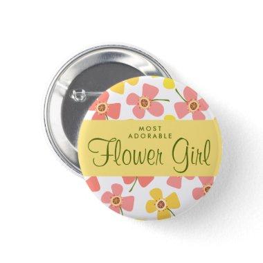 FLOWER GIRL Cute Pink Daisies Pop Wedding Name Tag Button