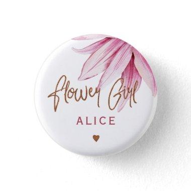 Flower girl floral pink copper bridal shower button