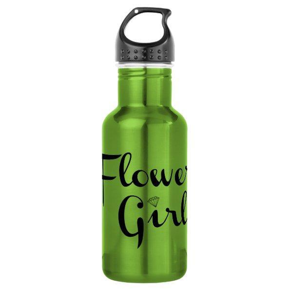Flower Girl Retro Script Black on Green Water Bottle